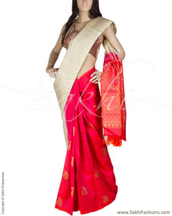 DPQ-7581 - Beige & Pink Pure Kanchivaram Silk Saree
