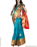 DPQ-7584 - Blue & Peach Pure Kora Silk Saree