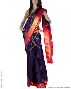 DPQ-7586 - Violet & Pink Pure Kora Silk Saree