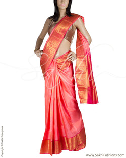 DPQ-7607 - Peach & Gold Pure Kanchivaram Silk Saree