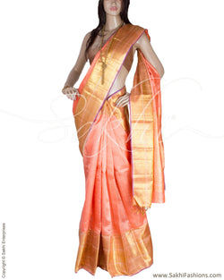 DPQ-7610 - Peach & Gold Pure Kanchivaram Silk Saree