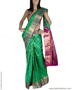DPQ-7614 - Green & Pink Pure Kanchivaram Silk Saree