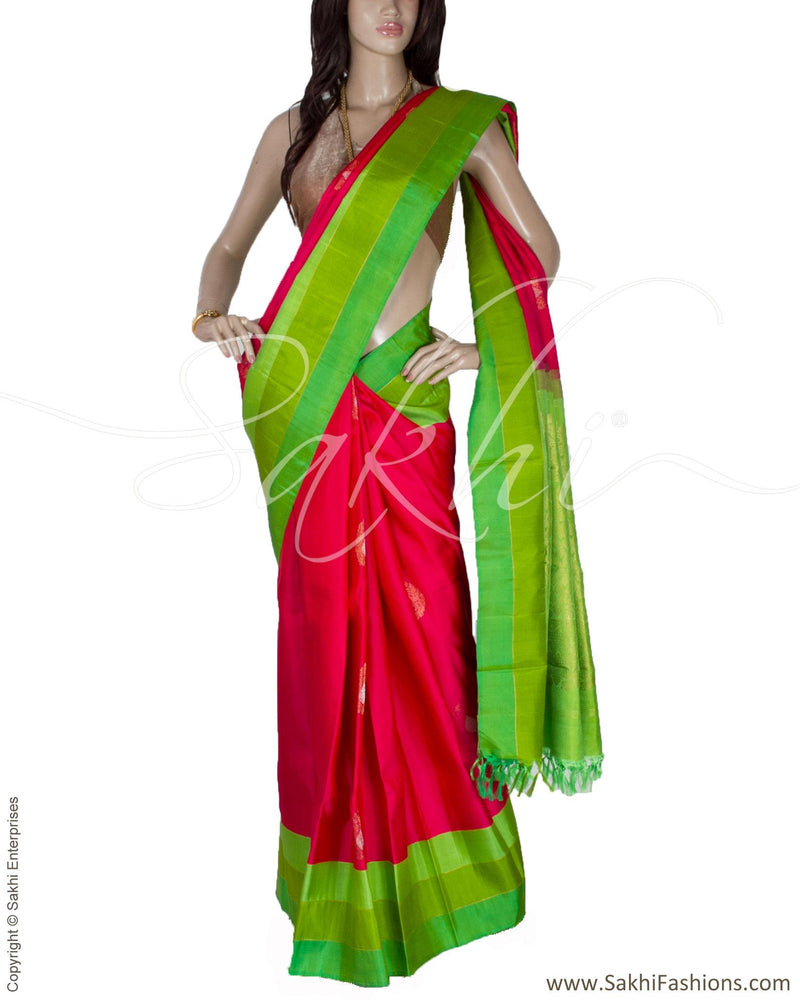 DPQ-7615 - Pink & Green Pure Kanchivaram Silk Saree