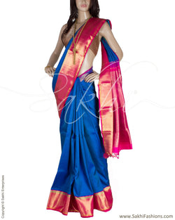 DPQ-7617 - Blue & Pink Pure Kanchivaram Silk Saree