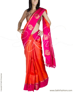 DPQ-7619 - Peach & Pink Pure Kanchivaram Silk Saree