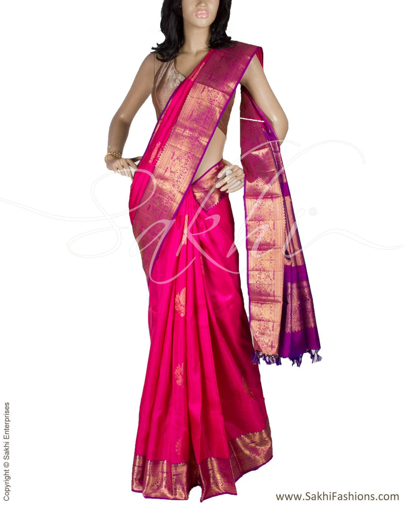 DPQ-7621 - Pink & Gold Pure Kanchivaram Silk Saree