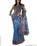 DPQ-7716 - Blue & Multi Pure Organza Silk Saree