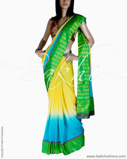 DPQ-8449 - Blue & Mutli Pure Chiffon Silk Saree