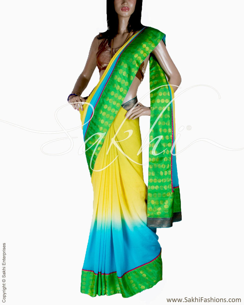 DPQ-8449 - Blue & Mutli Pure Chiffon Silk Saree