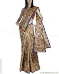 DPQ-88 - Beige & Multi Pure Tussar Silk Saree