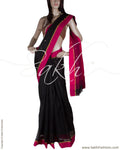 DPQ-8966 - Black & Pink Pure cotton Saree