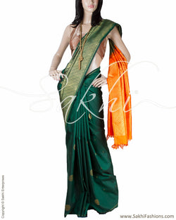 DPQ-9254 - Green & Orange Pure Kanchivaram Silk Saree