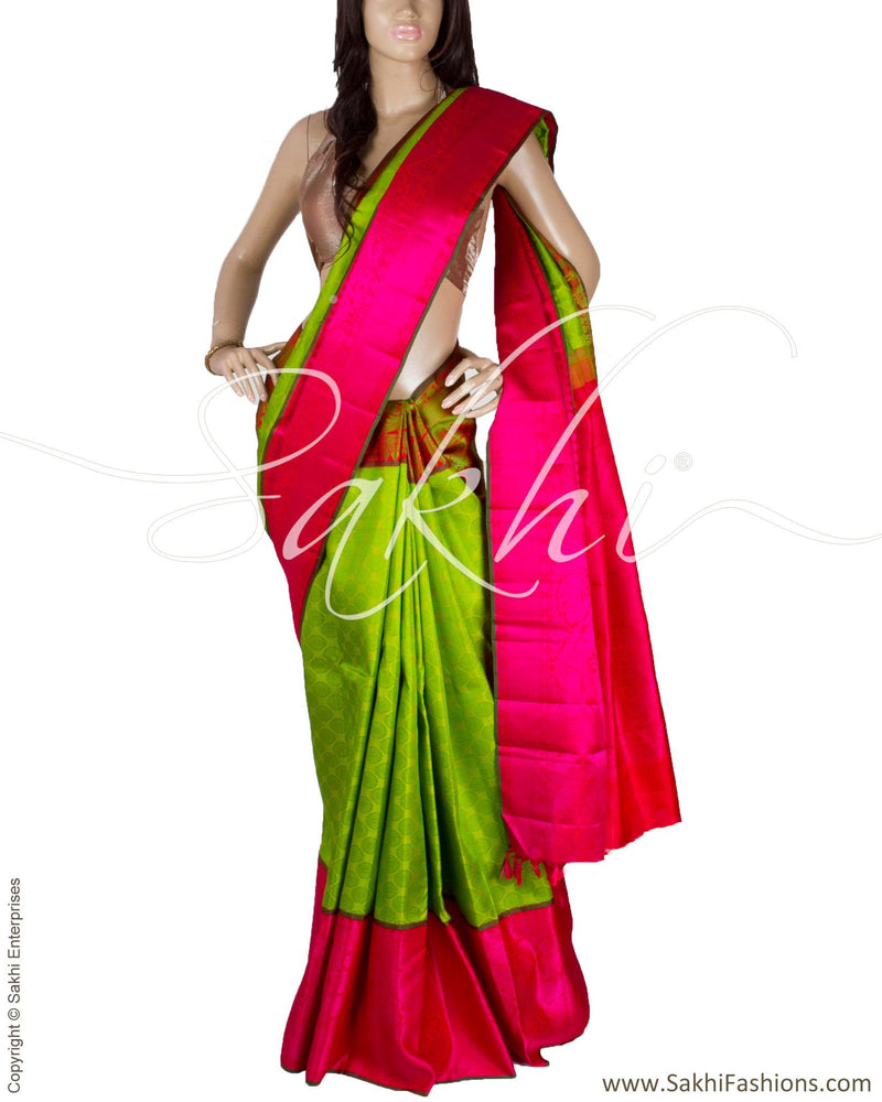 DPQ-9764 - Green & Pink Pure Kanchivaram Silk Saree