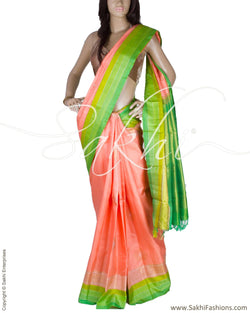 DPQ-9768 - Peach & Green Pure Kanchivaram Silk Saree