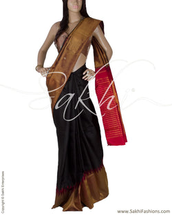 DPQ-9775 - Black & Red Pure Kanchivaram Silk Saree