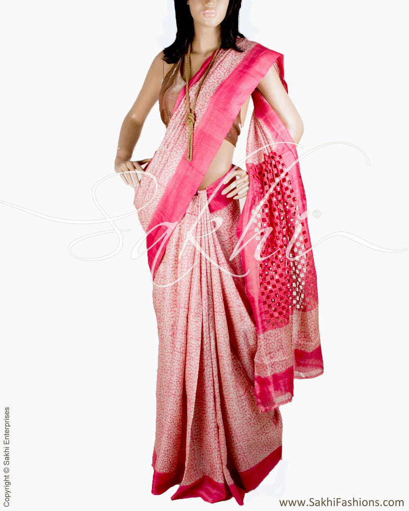 DPR-0815 - Peach & Beige Pure Tussar Silk Saree