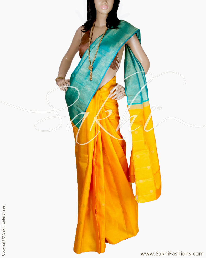 DPR-1123 - Yellow & Green Pure Kanchi Silk Saree