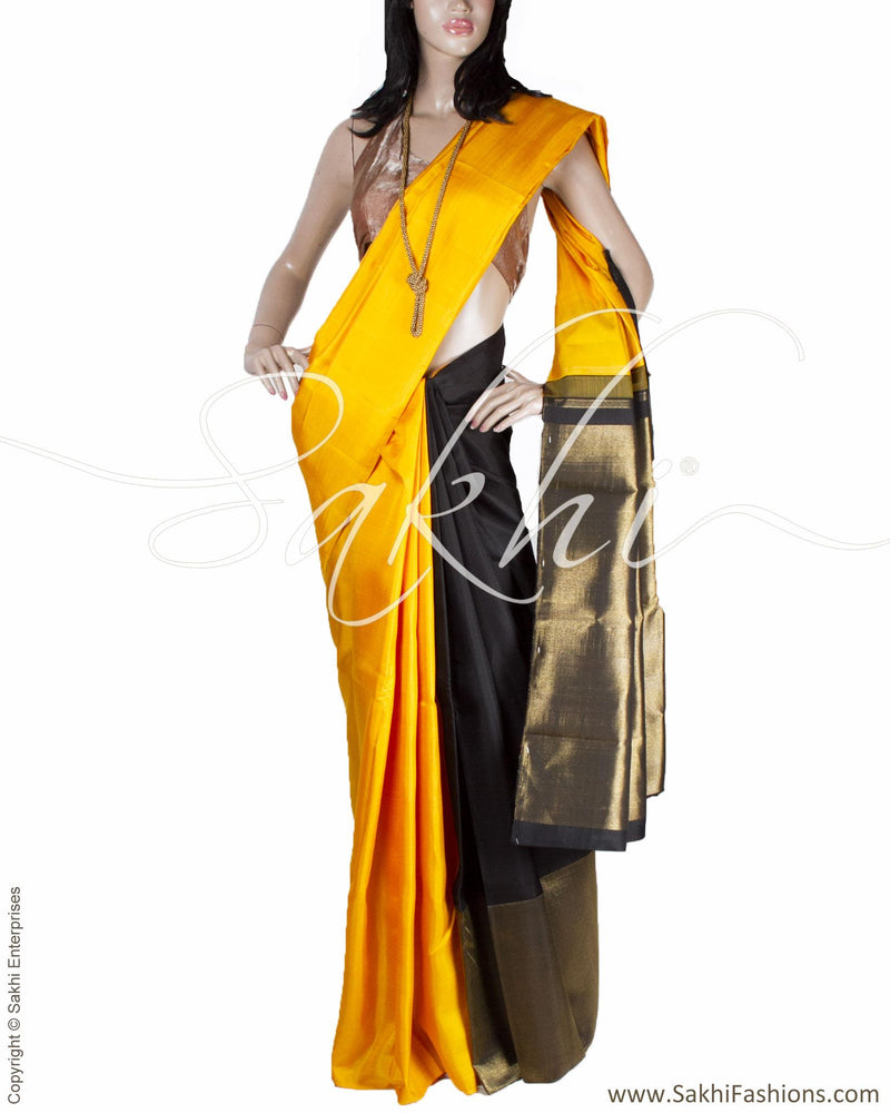 DPR-1128 - Yellow & Black Pure Kanchi Silk Saree