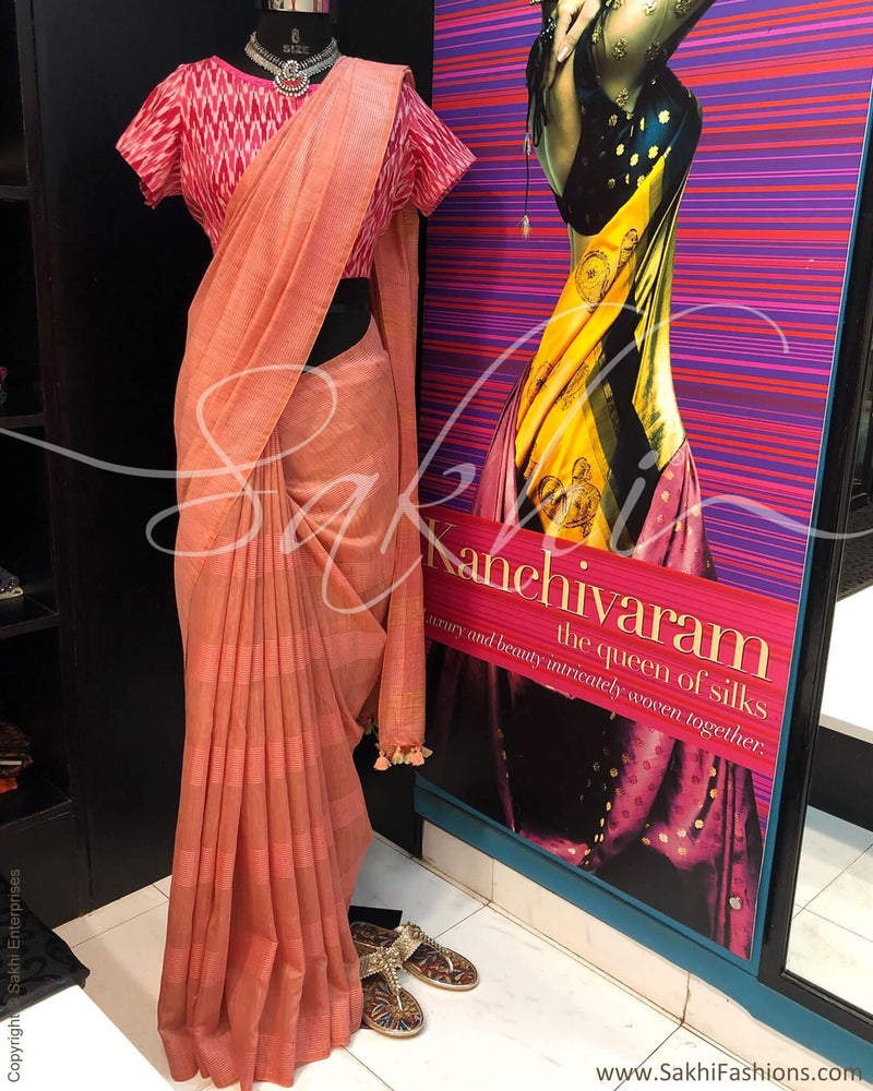 DPR-1331 - Peach & Beige Matka Silk Saree