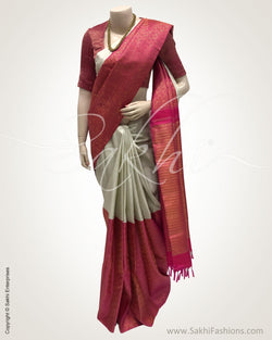 DPR-13701 - Beige & Pink Pure Kanchivaram Silk Saree