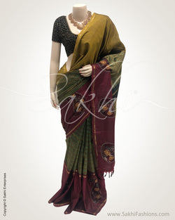 DPR-15283 - Green & multi pure Kanchivaram silk saree