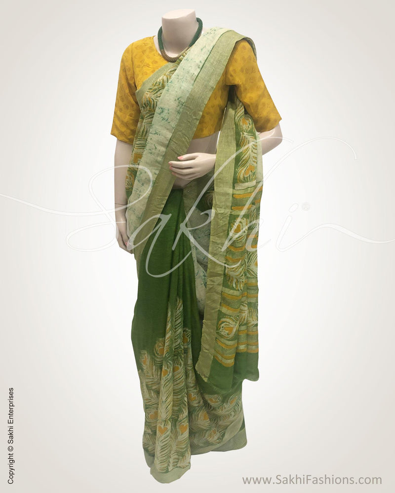DPR-18088 - Green pure Linen saree