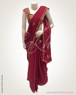 DPR-18127 - Maroon &  Pure Chiffon  Saree