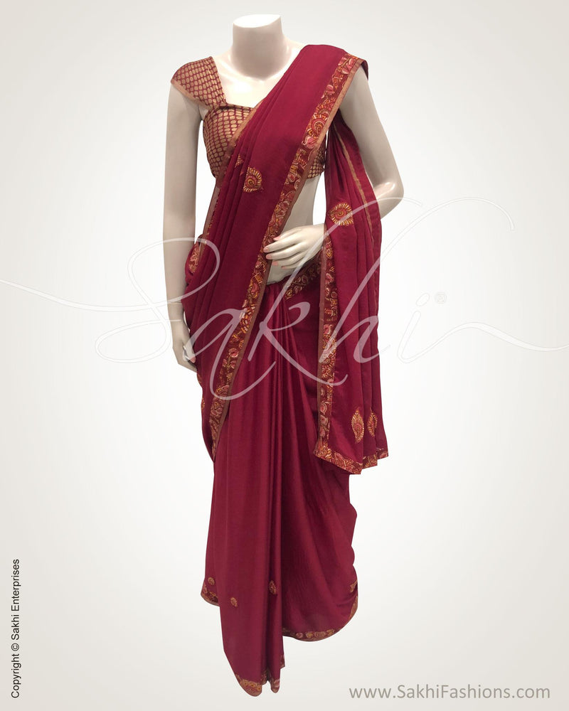 DPR-18127 - Maroon &  Pure Chiffon  Saree