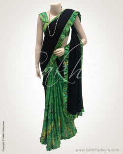 DPR-18699 - Black & Green Pure Chiffon  Saree