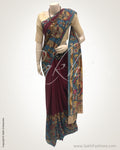 DPR-18962 - Marron & Blue Pure Crepe Silk Saree