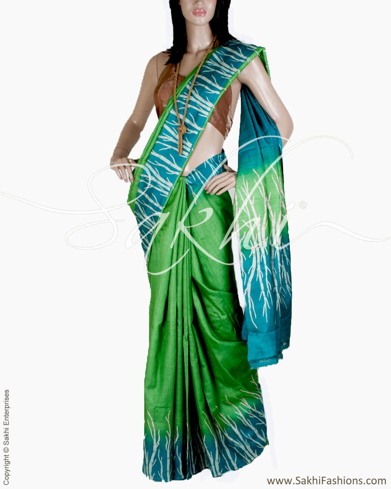 DPR-1931 - Green & Blue Pure Tussar Silk Saree