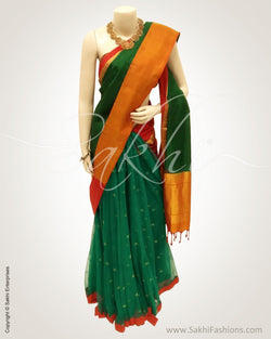 DPR-23003 - Green &  Net Saree