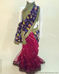 DPR-8359 - Maroon & blue Faux Net saree