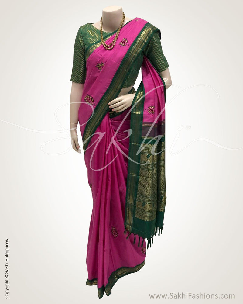 DPS-10689 - Pink & Green Pure Kanchivaram Silk Saree