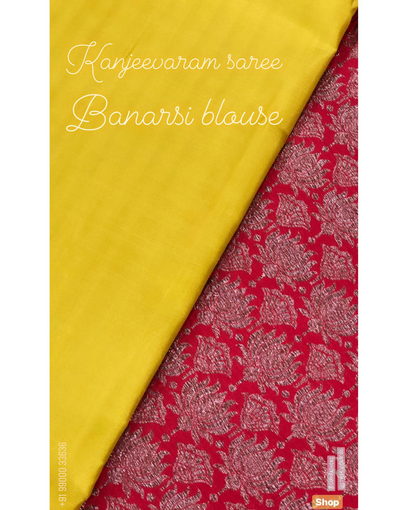 DPS-11566 - Lime Green & Red Pure Kanchi Silk  Saree