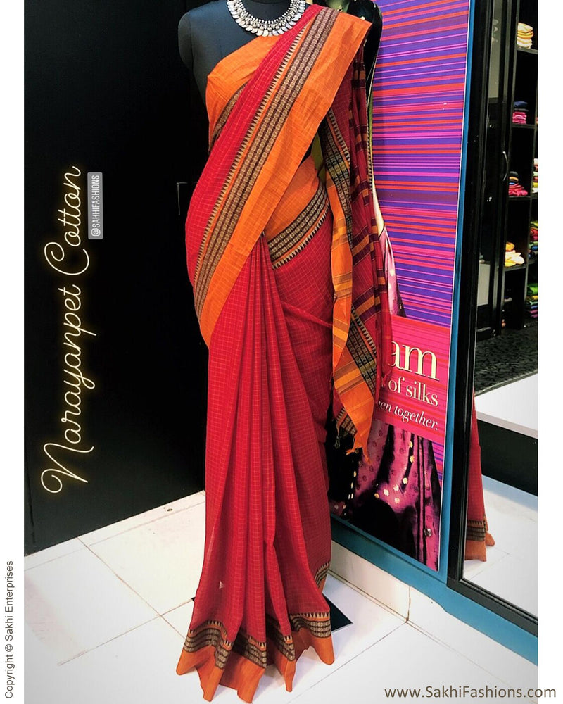 DPS-12228 - Red &  Pure Cotton  Saree