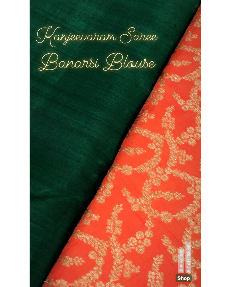 DPS-12239 - Green & Red Pure Kanchi Silk  Saree