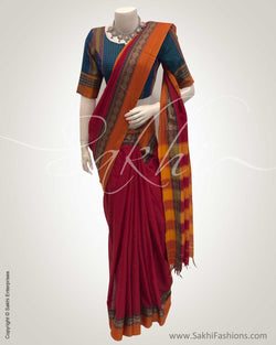 DPS-12473 - Red &  Pure Cotton Saree