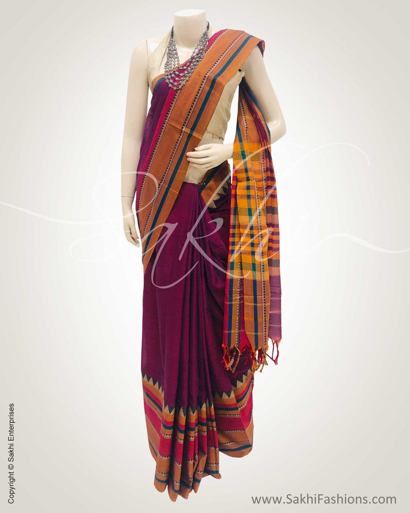 DPS-12663 - Violet &  Pure Cotton Saree
