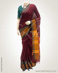 DPS-12667 - Maroon & Multi Pure Cotton Saree