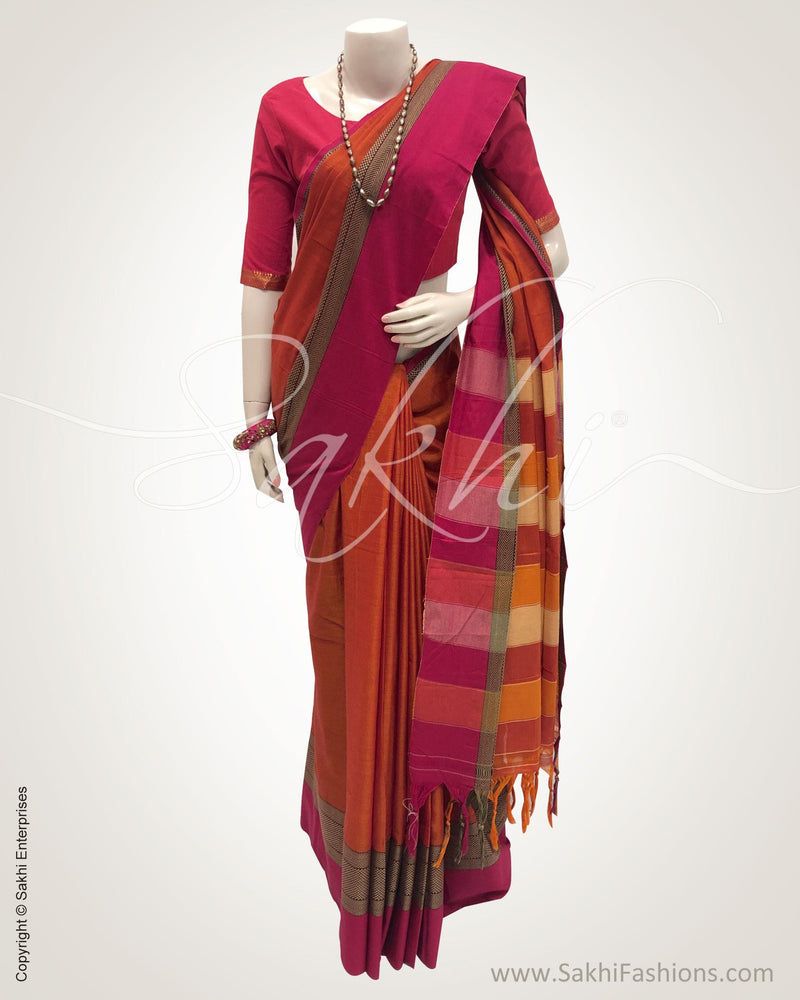 DPS-12807 - Orange & Pink Cotton Saree