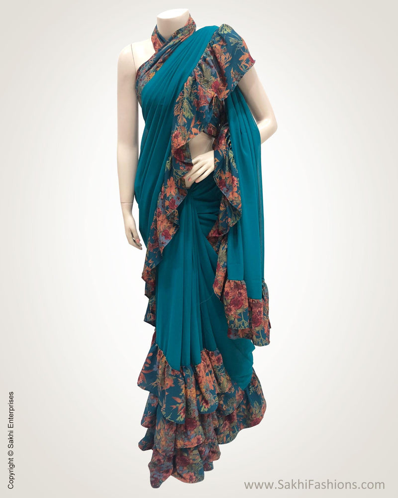 DPS-14993 - Green &  Faux Georgette Saree