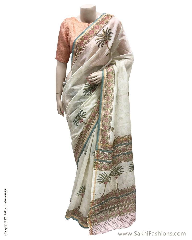 DPS-17396 - Cream pure Chanderi saree
