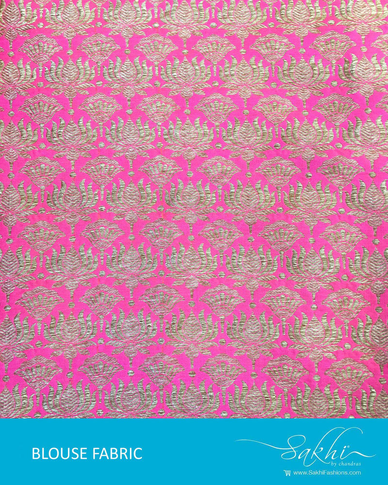DQBL-18537 - Pink & Antique Pure Banarasi Silk Blouse Fabric