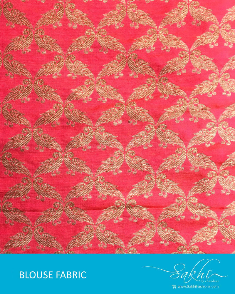 DQBL-18925 - Red & Antique Pure Banarasi Silk Blouse Fabric