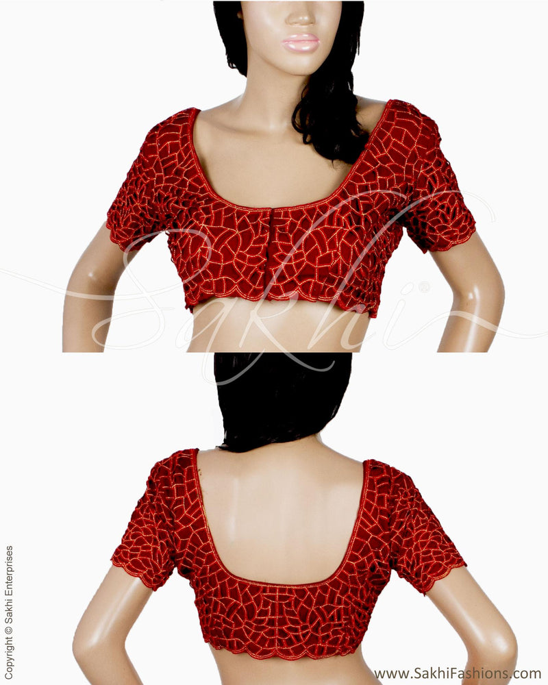 RTQ-21025 - Maroon & Red Pure Silk Blouse