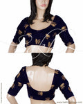 DQBL-21033 - Blue & Gold Pure Velvet Blouse