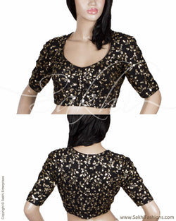 RTQ-21035 - Black & Gold Pure Silk Blouse