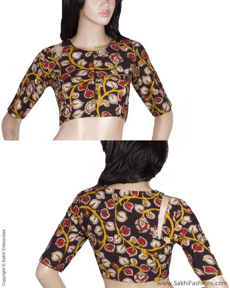 DQBL-5581 - Black & Multi Pure Cotton Blouse