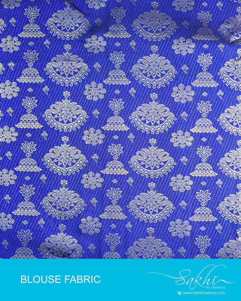 DQBL-7987 - Blue & Gold Pure Kanchivaram Silk Blouse Fabric